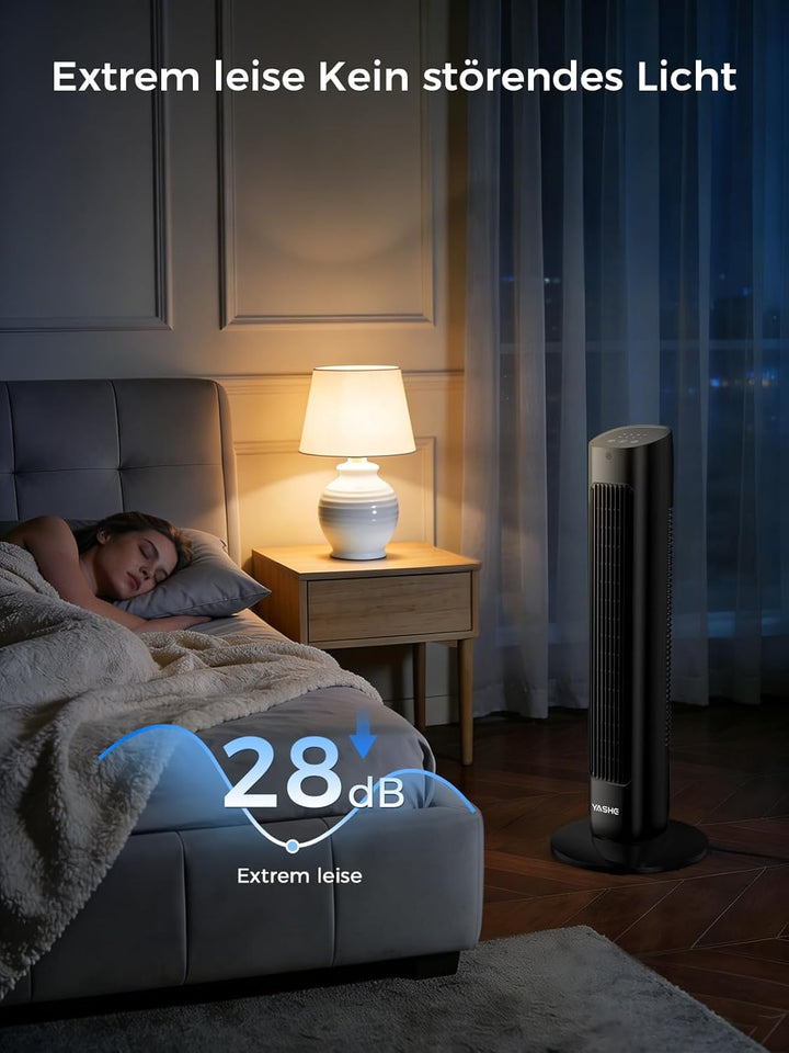 YASHE 80cm Turmventilator mit Fernbedienung, Leiser Standventilator ohne Rotorblätter mit 28 dB, 3 G