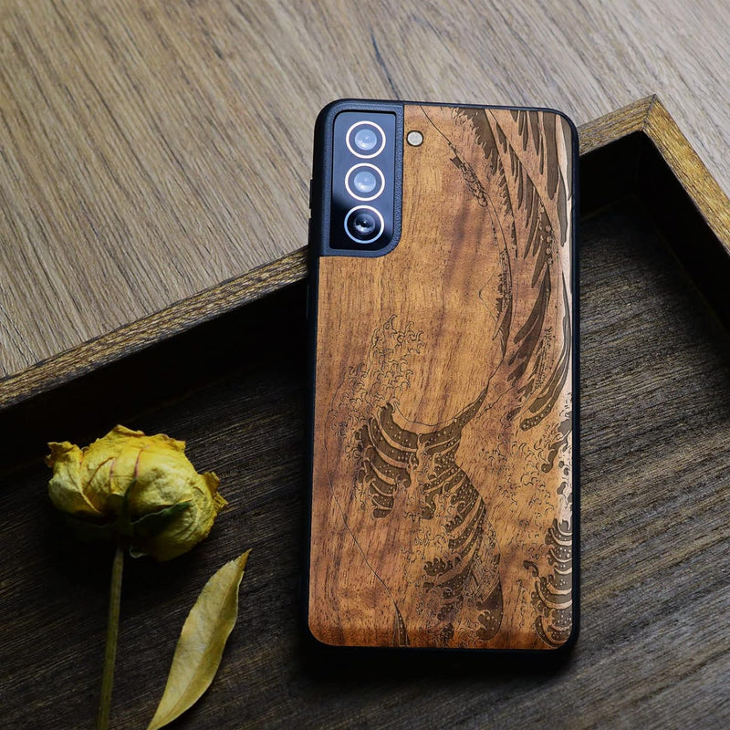 Carveit Handyhülle für Galaxy S22 Case [Holz und TPU Silikon Hybrid hülle] Stossfeste Stossstange ha