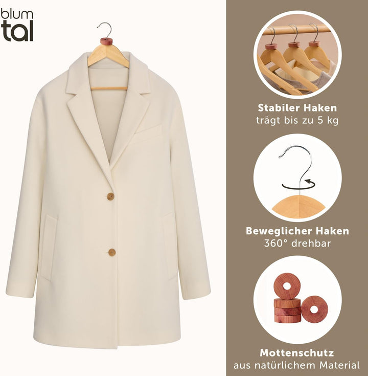 Blumtal Kleiderbügel Holz 50er Set - Holzbügel mit 360° drehbarem Metallhaken - Bügel aus robustem H