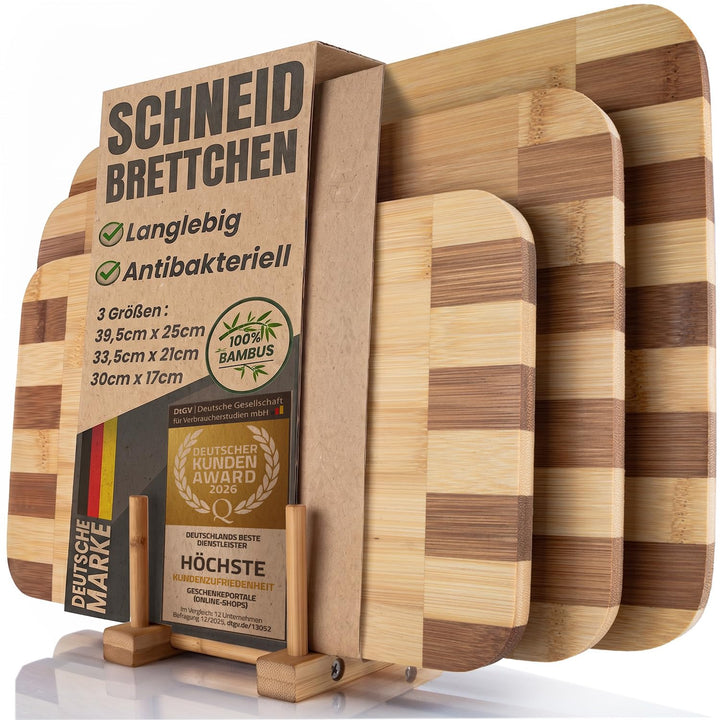 Bambus 3er Set Schneidebretter Set Servierbretter Küchenbrett Brotbrett; klingenschonend, antibakter