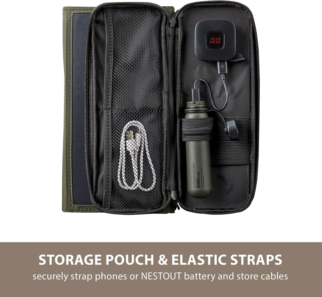 ELECOM NESTOUT Portable Solar Panel, Dual USB-A Ports, 14W Power Generation Charger for Phone Campin