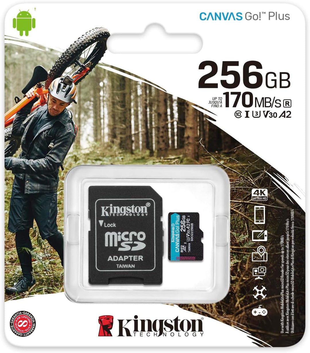 Kingston SDCG3/256GB microSD Speicherkarte ( 256GB microSDXC Canvas Go Plus 170R A2 U3 V30 mit SD Ad