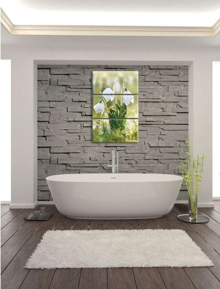 Pixxprint Schneeglöckchen als Leinwandbild/Grösse: 3 Teilig (120x80) cm/Wandbild/Kunstdruck/fertig b