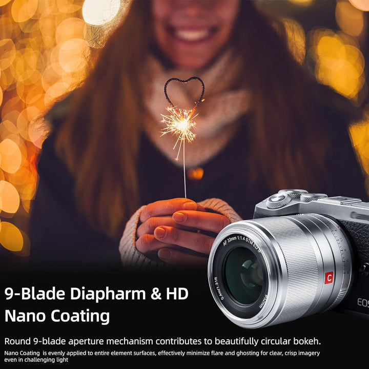 VILTROX 33mm F1.4 M Silber Autofokus Festbrennweite Prime Objektiv für Canon EF-M Mount Spiegellose