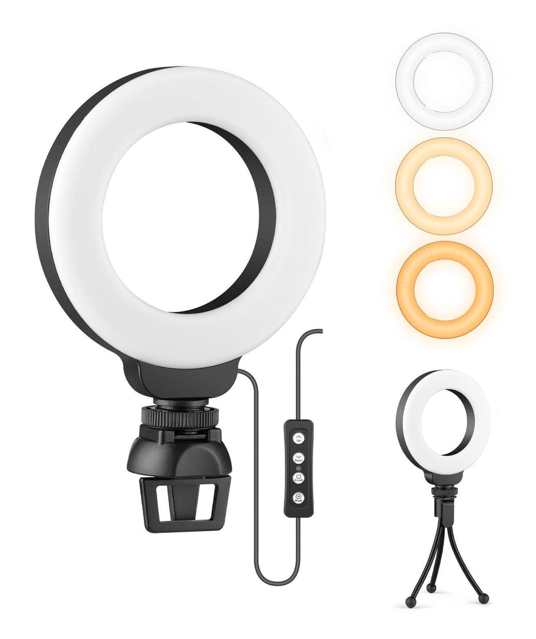 Ital 4" LED-Ringlicht mit Tischstativ und Bildschirmklemme – Dimmbare und verstellbare Beleuchtung f
