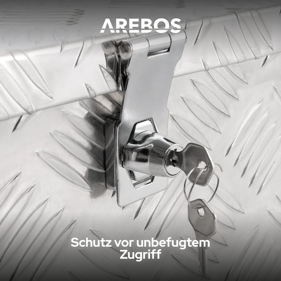 Arebos Truckbox 40 Liter | Aluminium Werkzeugbox mit Schloss | Deichselbox | | 60 x 25 x 30 cm | Anh