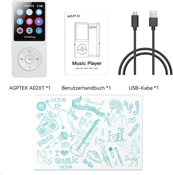 AGPTEK MP3 Player 32GB Bluetooth 5.3, 1.8 Zoll 40 Stunden Wiedergabezeit Digital Kinder MP3 Player m