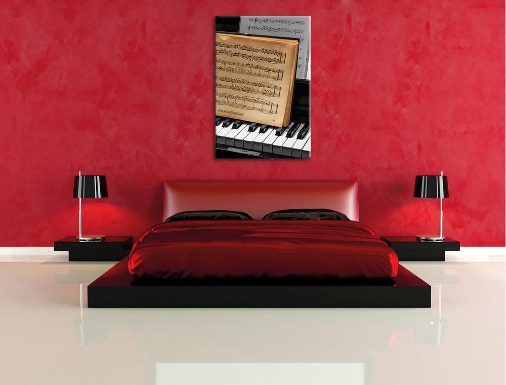 Pixxprint antikes Notenbuch auf Piano schwarz/weiss, Format: 70x100 auf hochkantiges Leinwand, XXL r