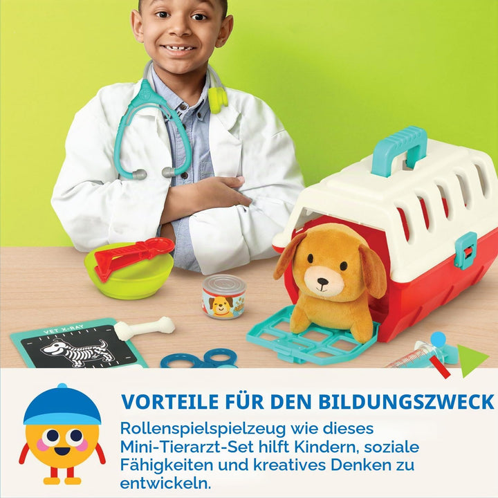 Battat – Welpenpflege Vet Kit – Mini-Tierarzt-Spielset (11 Teile) – Plüschhund &amp; Tragetasche – Aufkl