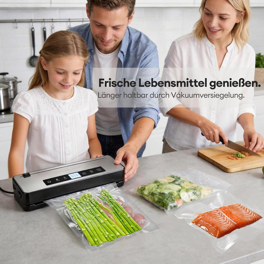 Vakuumierer mit Zuschneiden von Vakuumbeuteln, Vakuumiergerät mit Vakuumierbeuteln, Elektrischer Vak