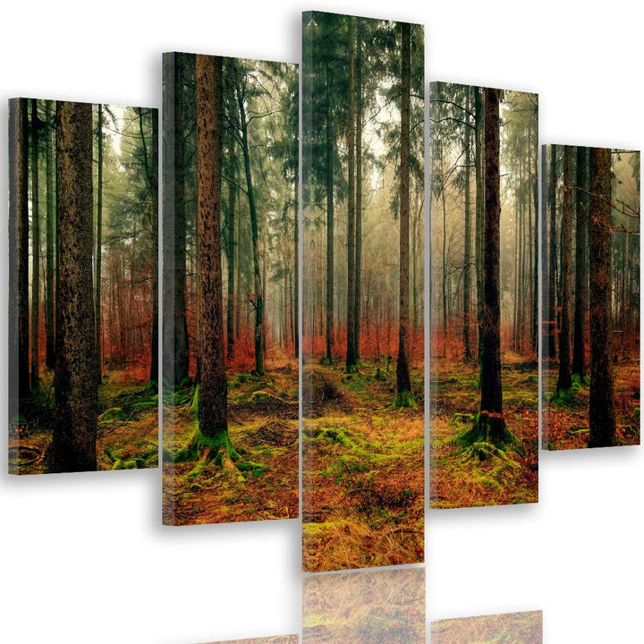 Feeby Wandbild XXL 5 Teilig Natur Leinwandbild Landschaft Wald Bäume bunt 300x140 cm Leinwandbild 30