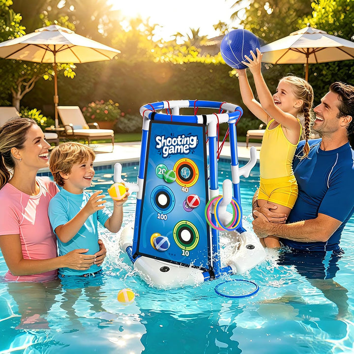 Sitodier Pool-Basketballkorb, 4-in-1-Schwimmkorb mit Ringen, Wurfspiel und haftenden Bällen für Fami