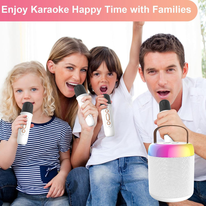 Karaoke Maschine für Kinder, Tragbarer Mini Bluetooth Karaoke Lautsprecher mit 2 kabellosen Mikrofon