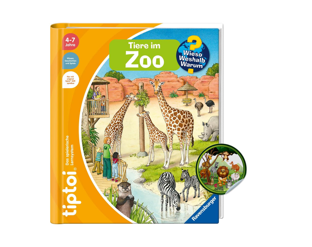 Ravensburger Tiptoi Buch 4 Jahre | Wieso? Weshalb? Warum? Tiere im Zoo + Tier-Sticker Kinderbuch, Le