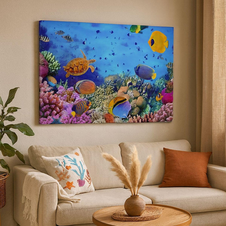 ARTTOR Bilder auf Leinwand Korallenriff Leinwandbild mit Rahmen 70x50cm Wandbilder Dekoration Wohnzi