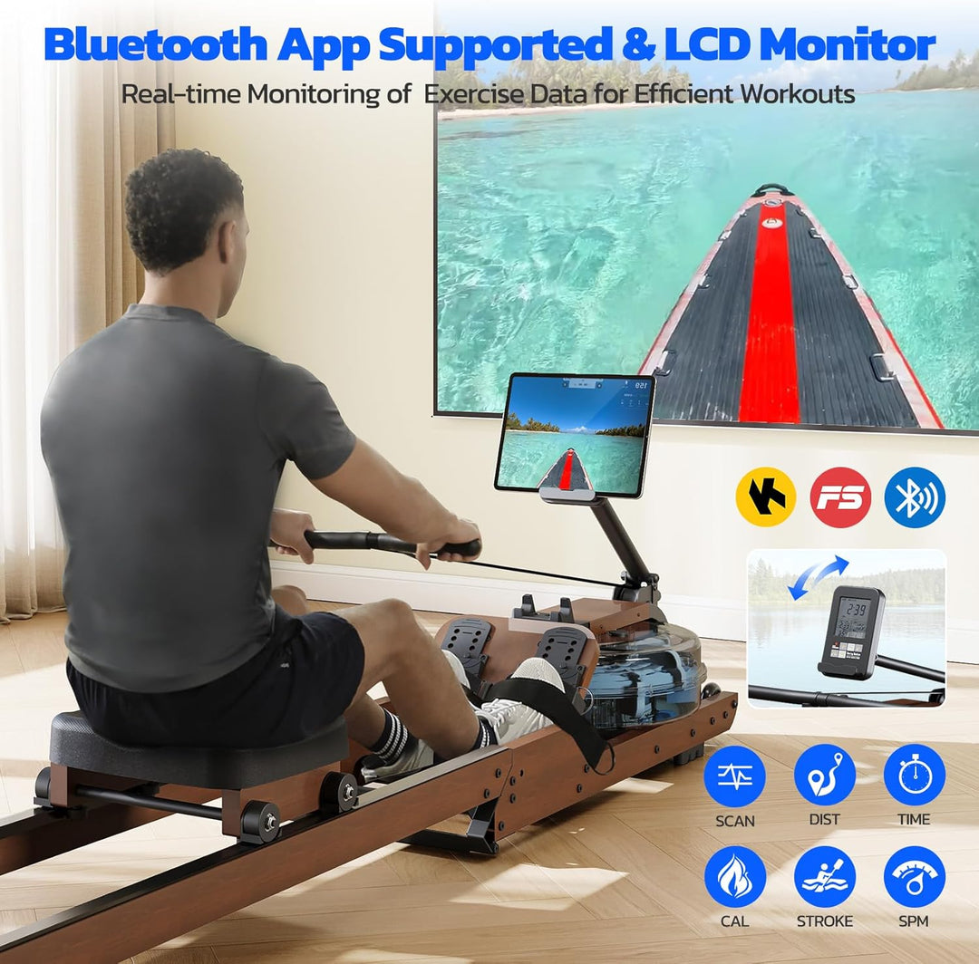 Dripex Faltbares Wasser-Rudergerät für Zuhause aus Massivholz| mit LCD-Display & Bluetooth App | Erg