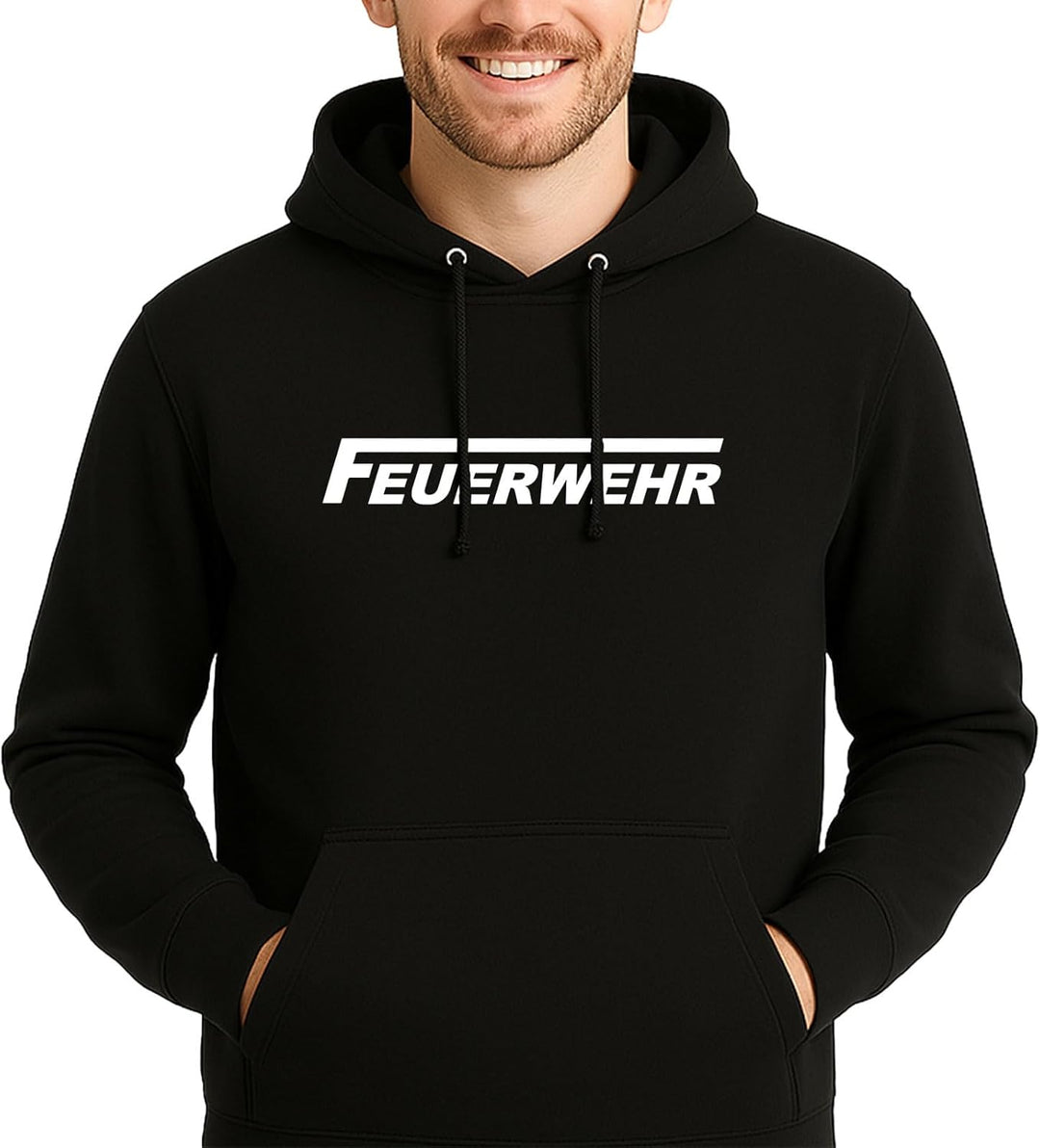 huuraa Unisex Hoodie Feuerwehr langes F Pullover Vegan Grösse 3XL Deep Black mit Motiv für Lebensret