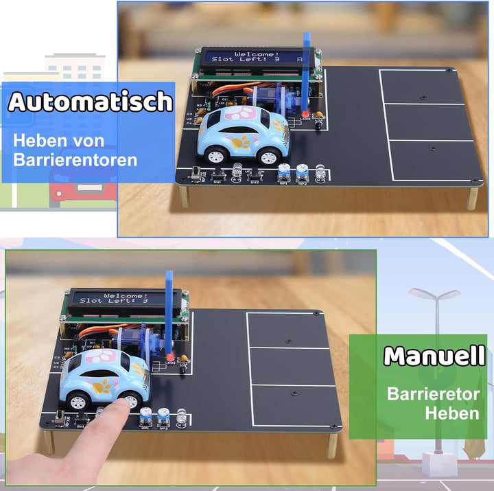 Auto Parkplatz-Simulator Löt Bausatz, ElektoLoter Garage Lötprojekte mit LCD-Anzeige und 4 Mini-Auto