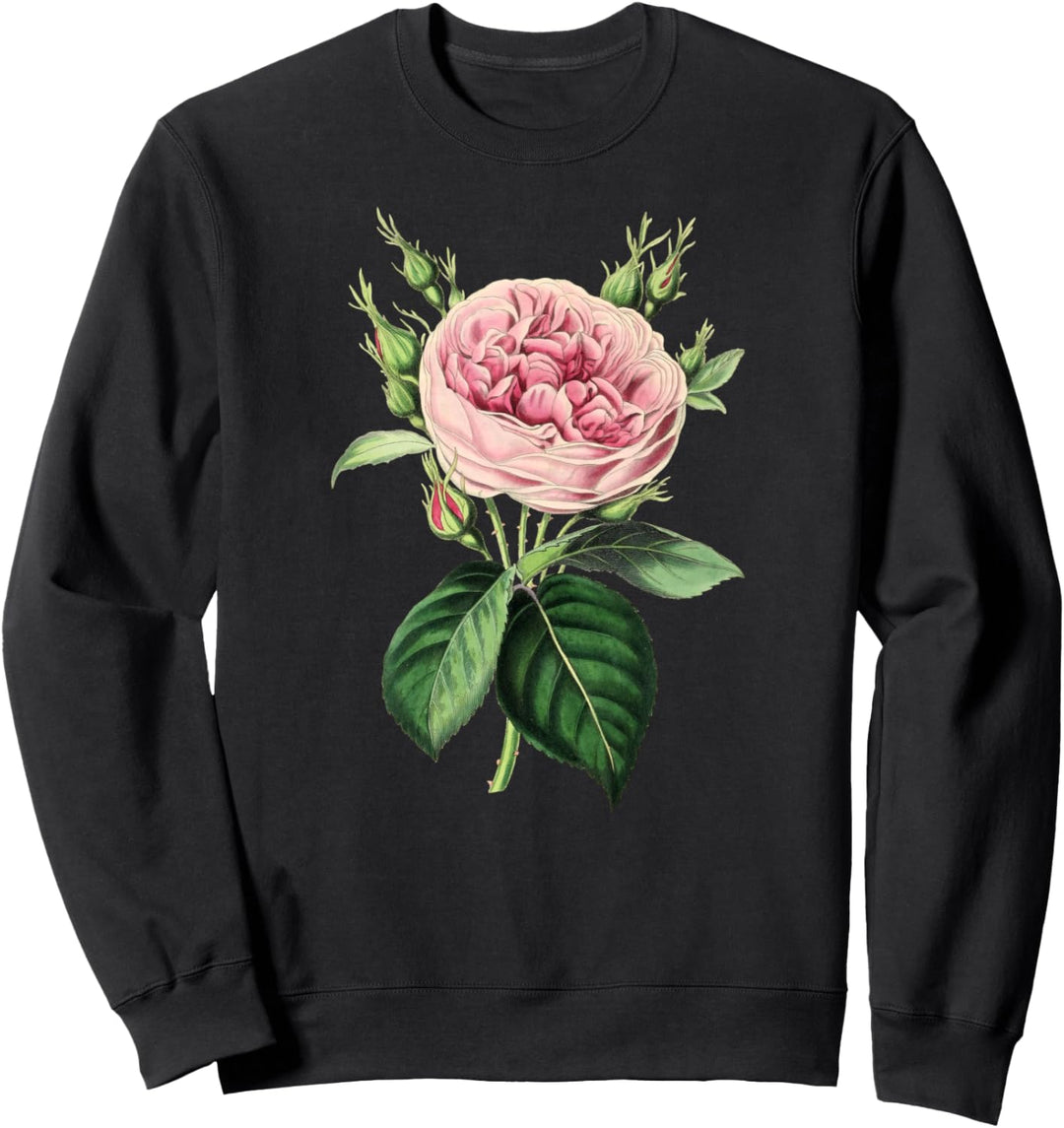 Pink rose Vintage Aesthetic Botanical Floral Flowers Sweatshirt