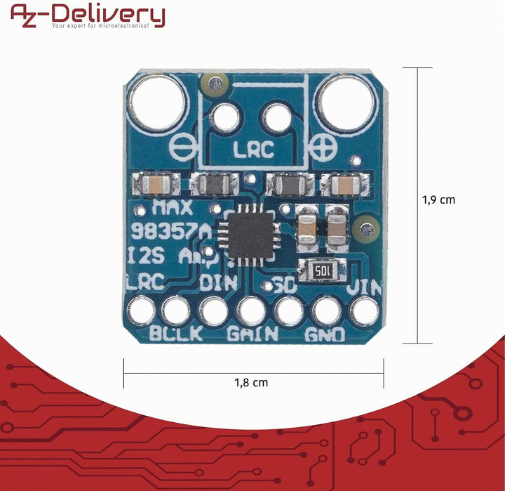 AZDelivery 5x I2S 3W Class D Amplifier Breakout - MAX98357A [ADA3006], 5