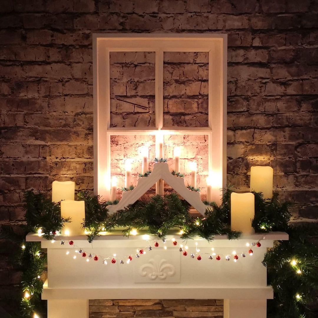 Idena 31837 - LED Adventsleuchter aus weiss lackiertem Holz mit 7 warmweissen LED Kerzenlichtern, Sc