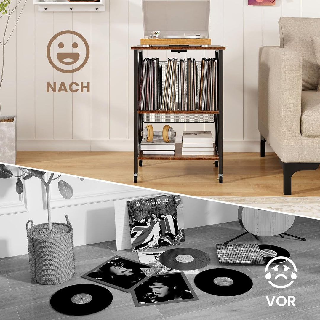 GOPLUS Plattenspieler Ständer, Schallplattenständer mit Ladestation & Rollen, Vinyl-Schallplattenspi