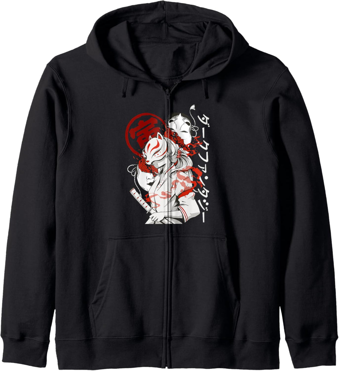Japanische Samurai Anime Girl Kitsune Maske Kapuzenjacke