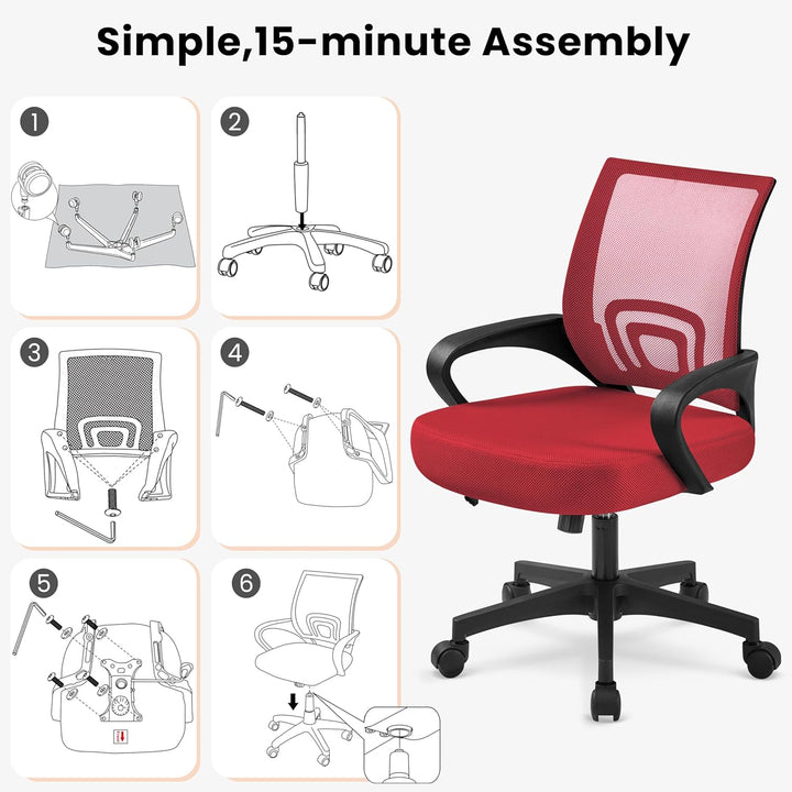 Yaheetech Bürostuhl Ergonomisch, Schreibtischstuhl mit Netzbespannung und Armlehnen, Drehstuhl aus M