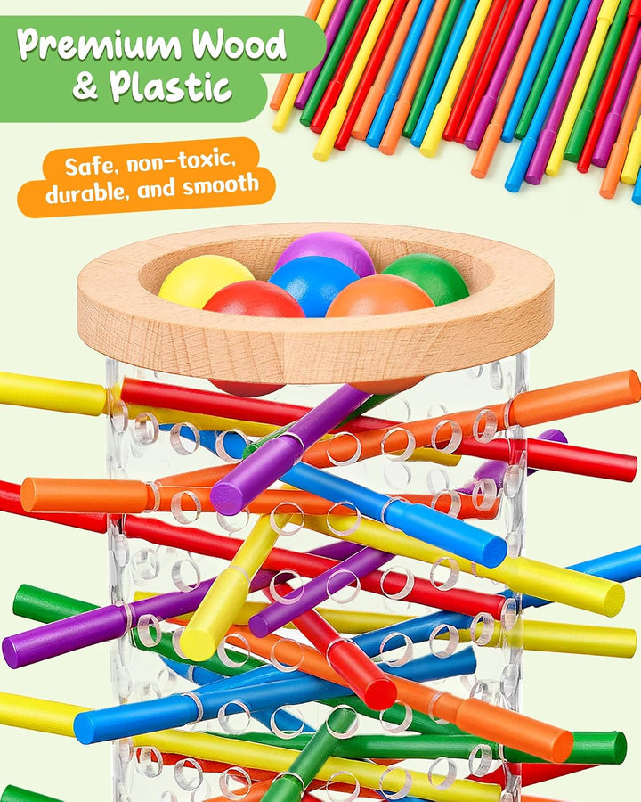 Montessori Holz Brettspiel ab 3–6 Jahre mit Ball &amp; Antirutsch-Stäbchen | Antirutsch-Stäbchen, Transp