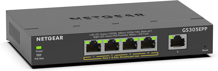 NETGEAR GS305EPP PoE Switch 4 Port Gigabit Ethernet LAN Switch PoE+ 120W Plus (5 Ports Plug-and-Play