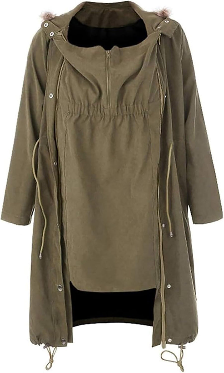 YIzdegg Jacke Mit Babyeinsatz Tragejacke Umstandsjacke Fleecejacke Mit Pelzkragen Baumwolljacke Warm