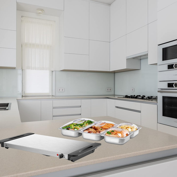 Buffetwärmer | Warmhalteplatte | Speisewärmer | 300 Watt | 4 Speisebehälter | Buffet Wärmer | Speise