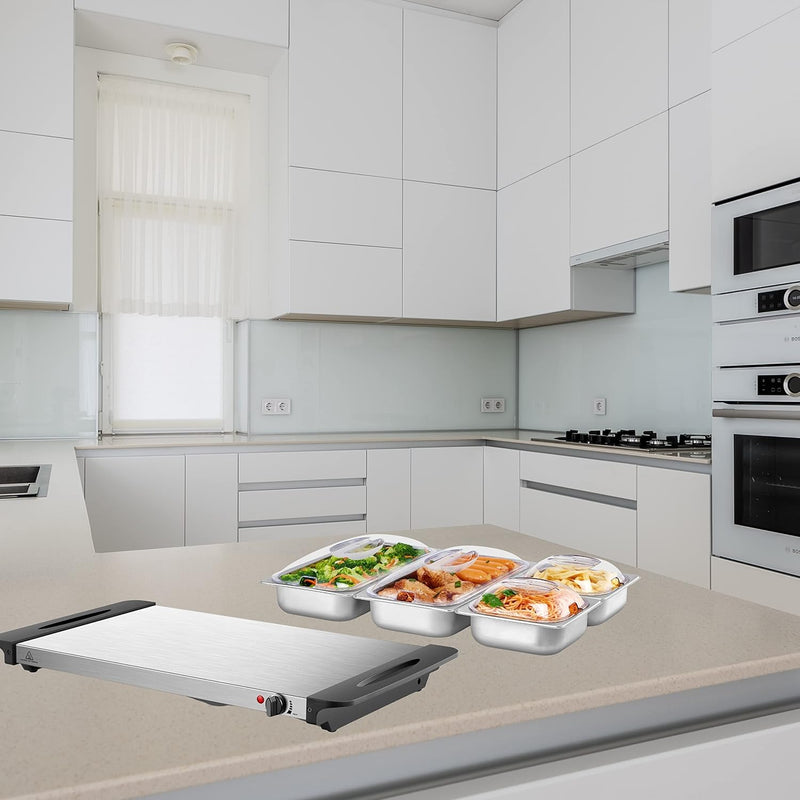 Buffetwärmer | Warmhalteplatte | Speisewärmer | 300 Watt | 4 Speisebehälter | Buffet Wärmer | Speise