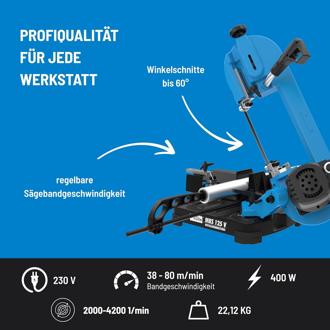 Güde Metallbandsäge MBS 125 V (400 W, variable Bandgeschwindigkeit 38-80 m/min, Winkelschnitte 0-60°