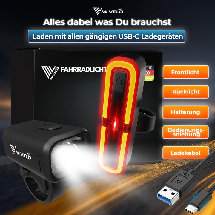MIVELO Fahrradlicht Set mit Power-Akku, StVZO zugelassene Fahrradbeleuchtung USB aufladbar &amp; wasserd