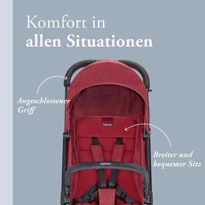 Inglesina Sketch Kinderwagen Leicht und Kompakt, Rot, Bequem, bis zu 17kg, Einhand-Faltung, UPF 50+,