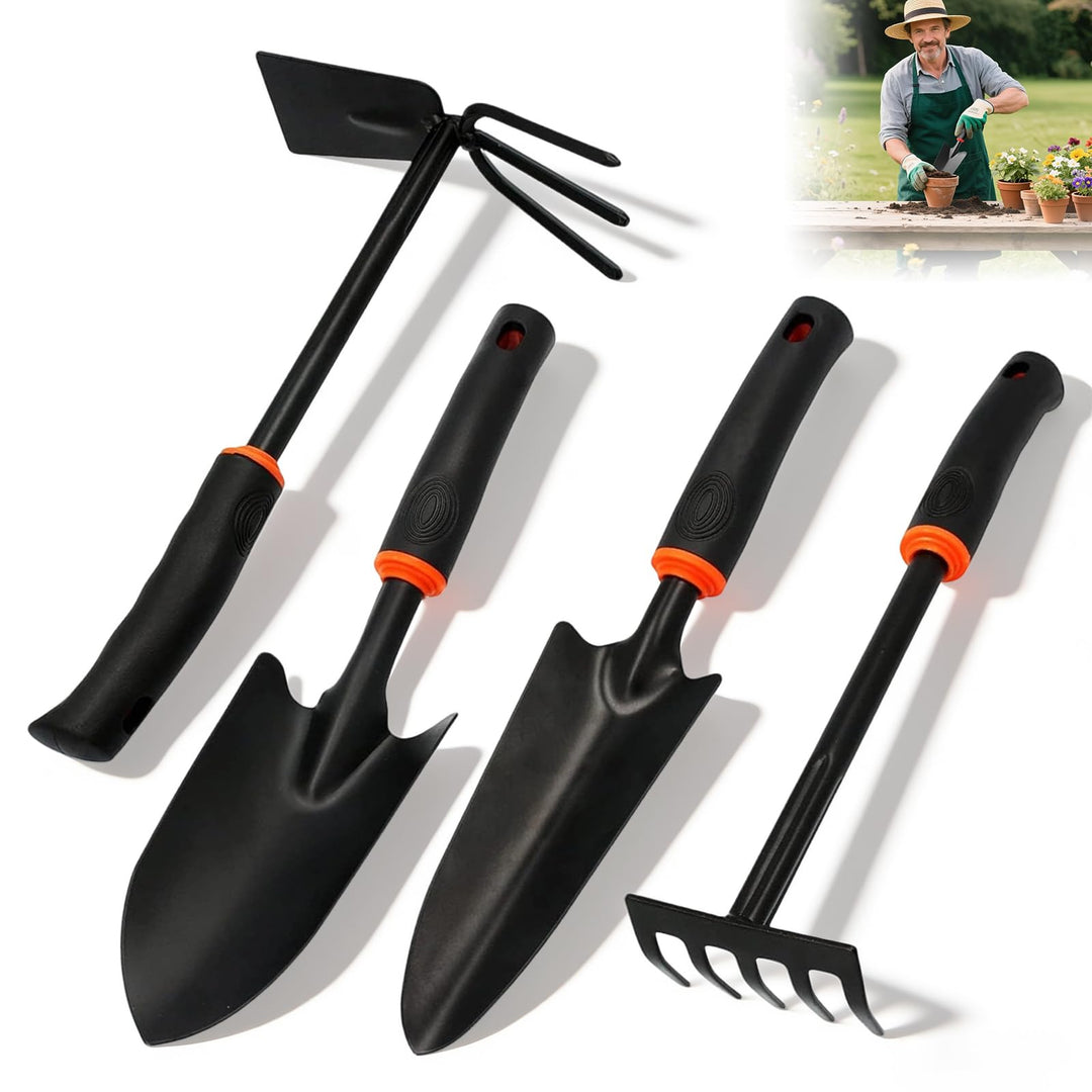 4 Stück Schwarzer Breite und schmale Gartenschaufel, Gartengeräte Set für Gartenpflege aus Stahl Kle