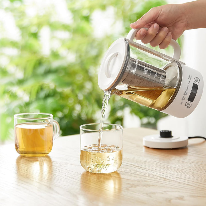Glas Elektrisch Wasserkocher 0,6L 500W, 40-75°C Einstellbare Temperatur, 24-Stunden-Timer, Touch-Bed