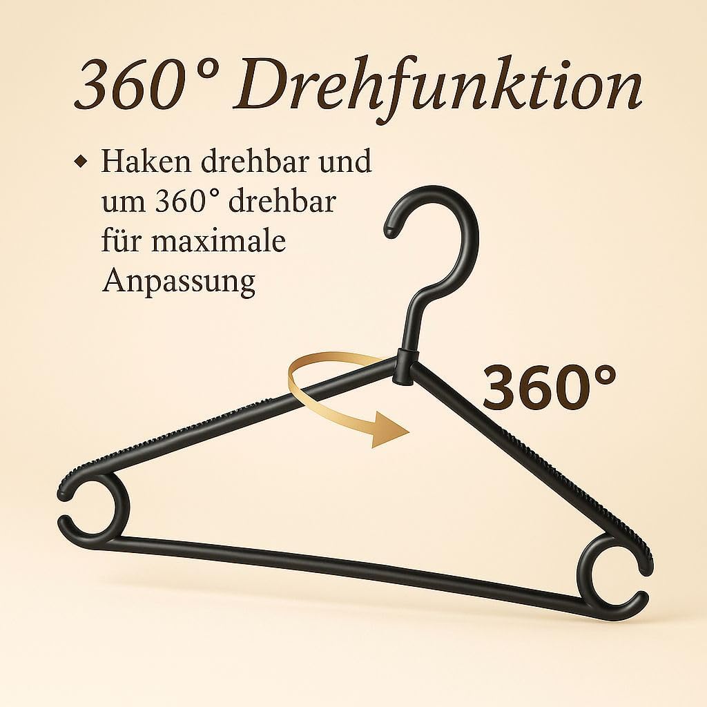 Siluk_ Kleiderbügel Wäschebügel Kunststoff drehbar Wäschebügel aus Kunststoff - Made in UE (25, Schw