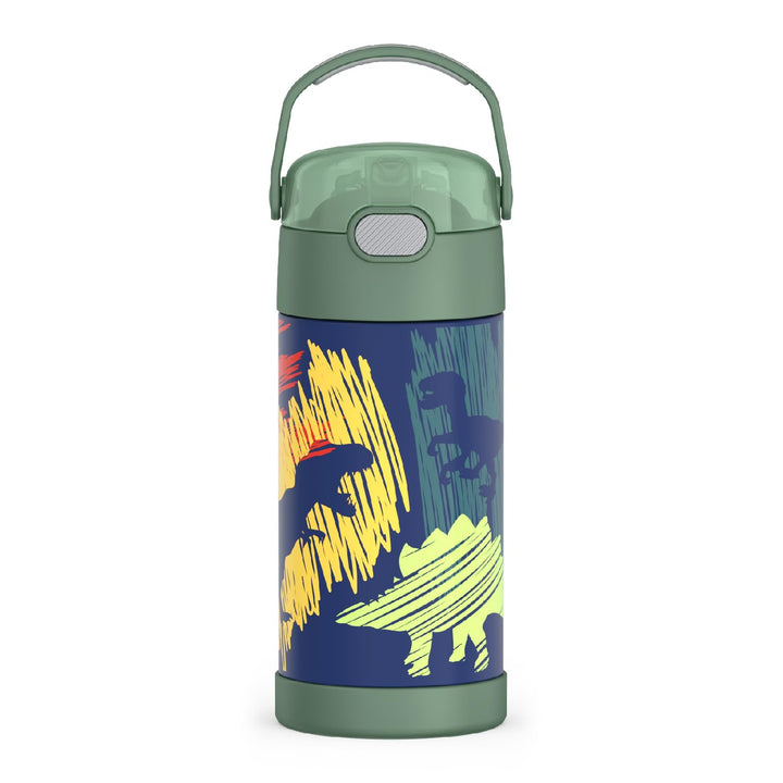 THERMOS FUNTAINER 340 ml Edelstahl vakuumisolierte Kinder-Strohhalmflasche, Dinosaurier, 340 ml