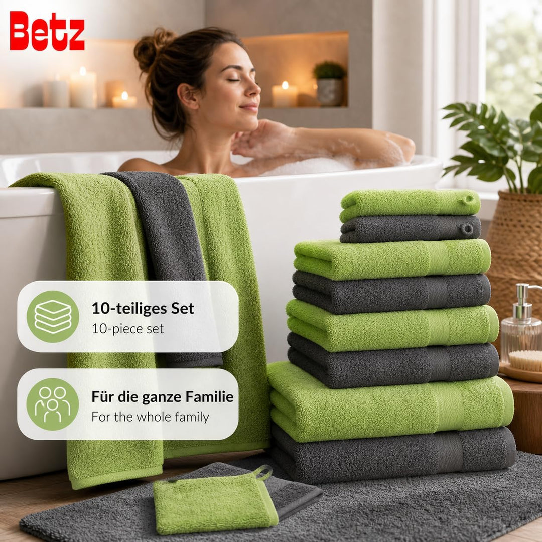 Betz Premium Frottier Handtuch-Set 10-teilig - 2X Duschtücher - 4X Handtücher - 2X Gästetücher - 2X