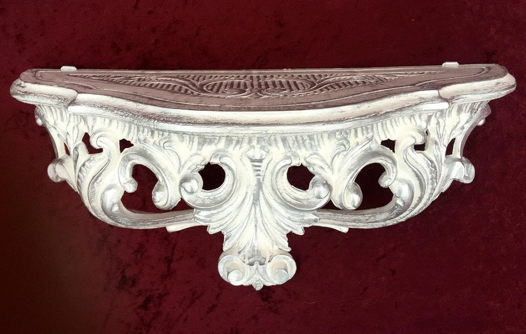 Barock Wandkonsole, Konsole, Antik Wandregal, Spiegelkonsole Weiss Silber Dualcolour 38x20x16 Ablage