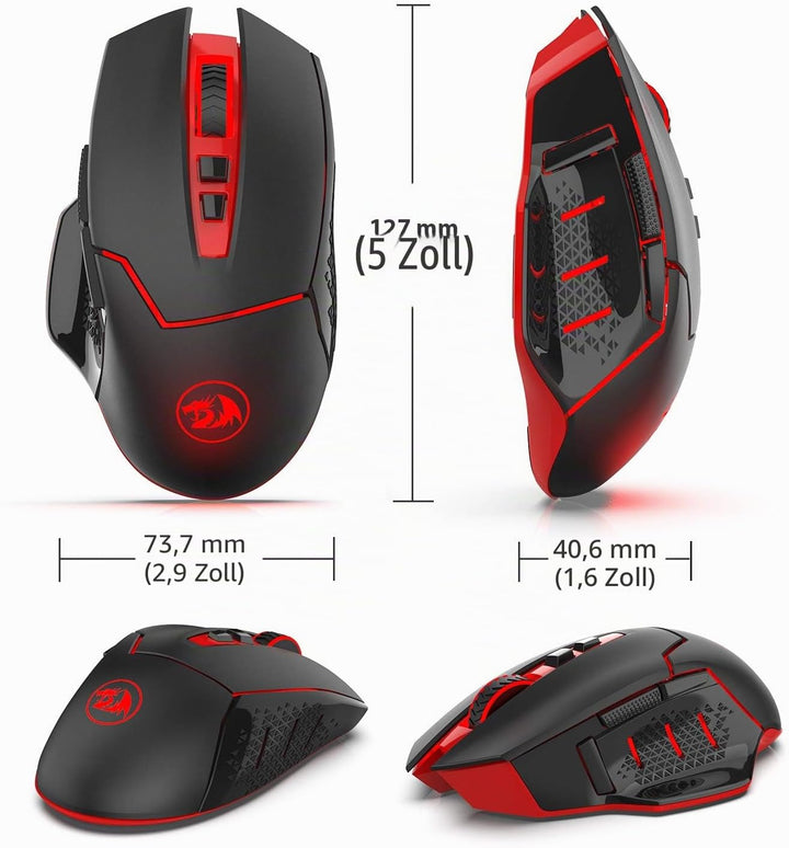 Redragon M690-1 Kabellose Gaming-Maus mit DPI-Schaltung, 2 Seitentasten, 2400 DPI, ergonomisches Des