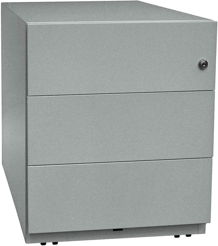 BISLEY Rollcontainer Note mit Griffleiste, 3 Universalschubladen, Metall, 355 Silber, 56.5 x 42 x 49