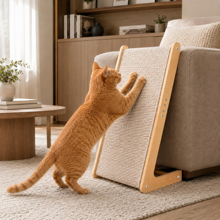 Kratzbrett für Katze, 65 cm Hohe Dual-Use Kratzsäule Katzen | L-förmige Kratzmöbel aus Massivholz &amp;