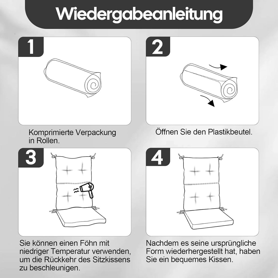 Gartenstuhl-Auflagen Hochlehner Set – Bequeme Outdoor Sitzkissen für Gartenstühle & Klappstühle, Wei