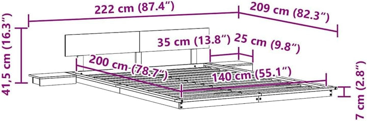 vidaXL Bettgestell mit Kopfteil mit Speicher Braun 140 x 200 cm Holz, Modernes Schlafzimmer-Setup, r