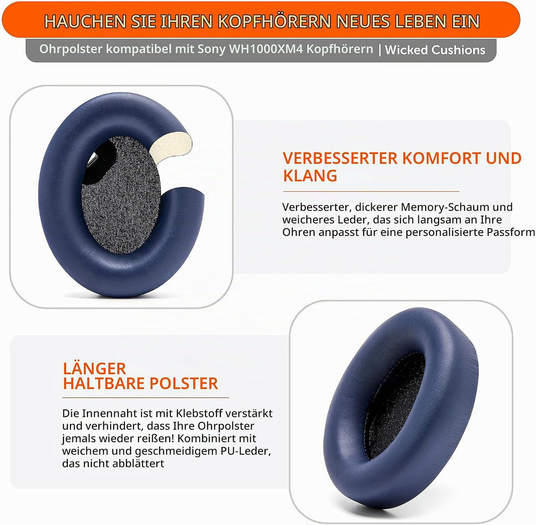 WC Wicked Cushions Extra Dicke Ohrpolster für Sony WH1000XM4 Kopfhörer – weiches PU-Leder, luxuriöse
