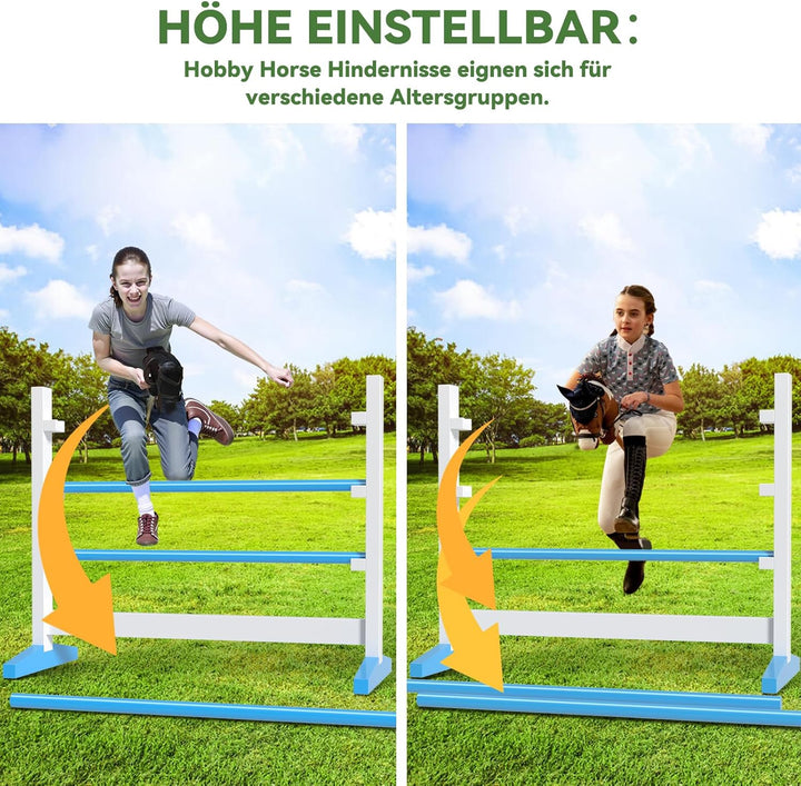 Hobby Horse Hindernisse – Steckenpferd Parcours mit 2 Sprüngen, 1 Hürde, höhenverstellbar, ideal für