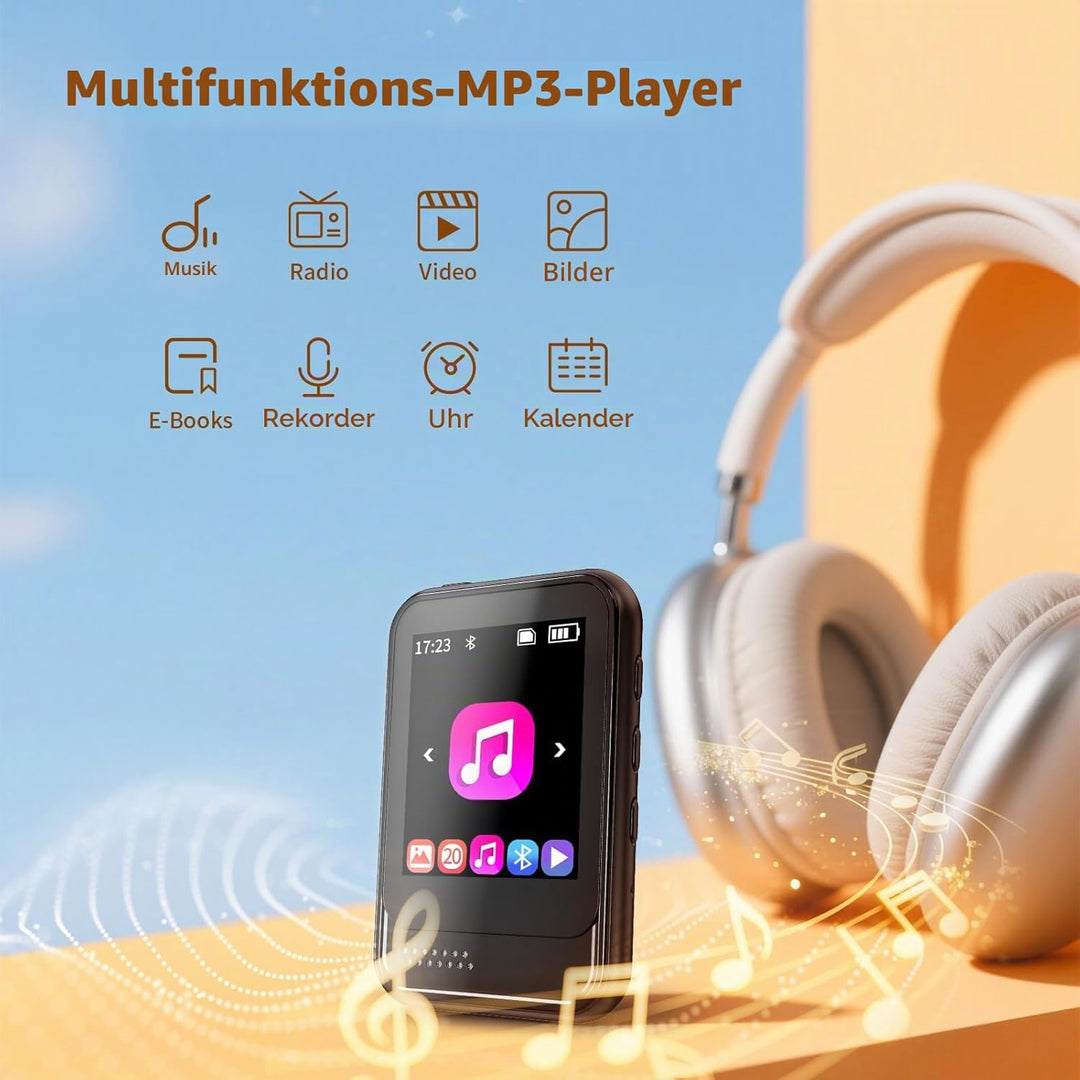 MP3-Player mit Bluetooth, tragbarer Musik-Player mit FM-Radio, Diktiergerät, Micro-SD-Slot, Lautspre